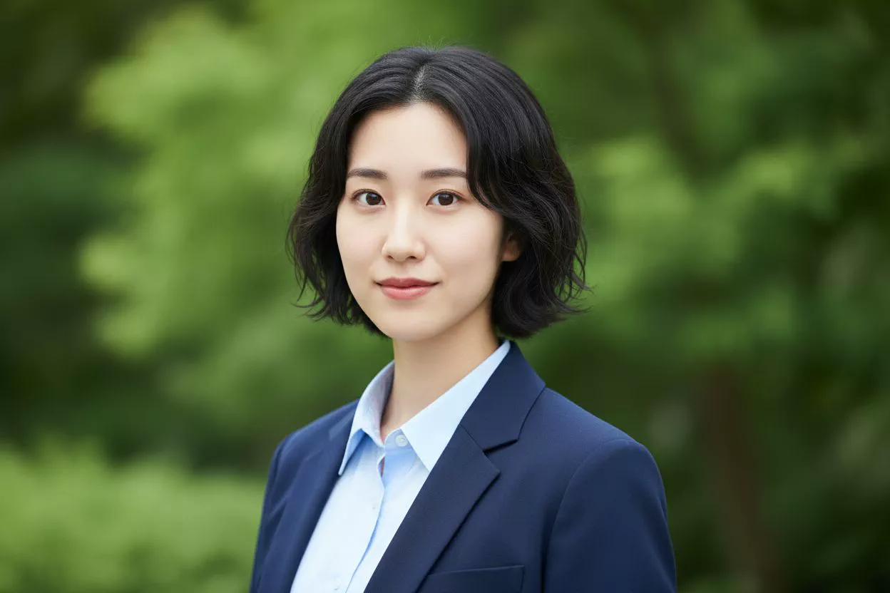 Natural outdoor background - elegant blurred greenery and soft lighting for approachable business headshots