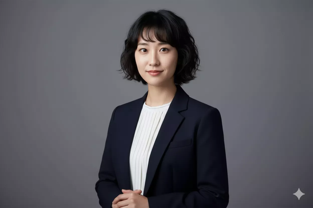 Professional clasped hands pose - executive stance with hands clasped together showing confidence and authority for corporate headshots