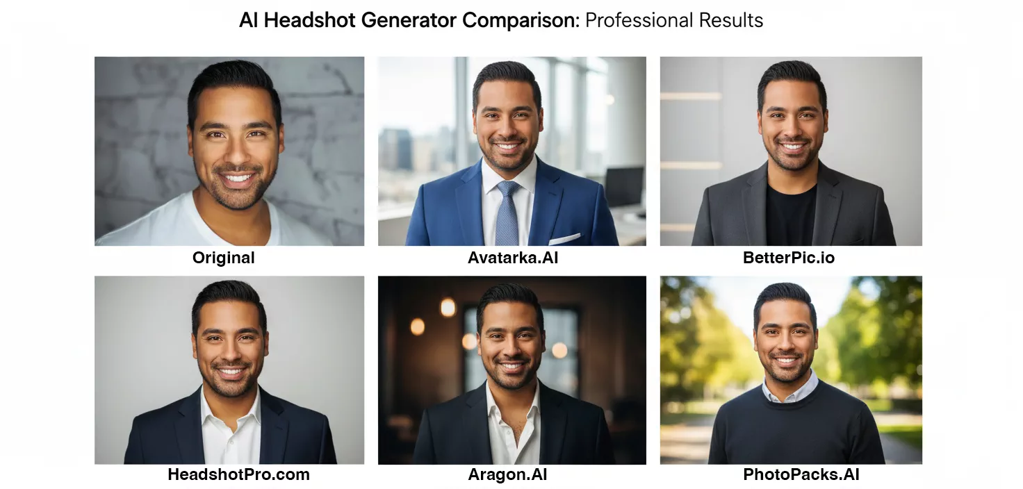 AI headshot generator comparison showing professional results